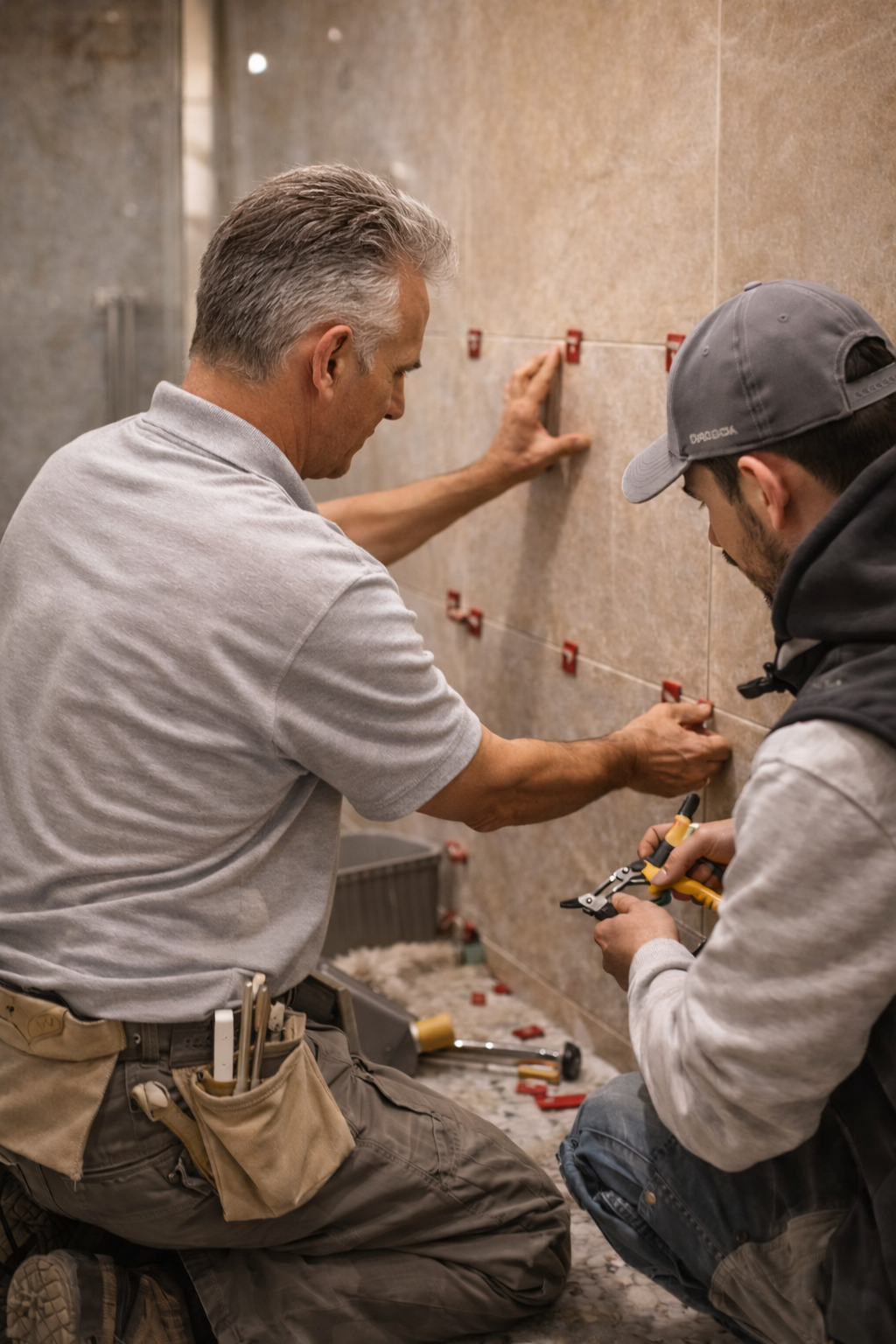 Fliesenleger bei der Arbeit